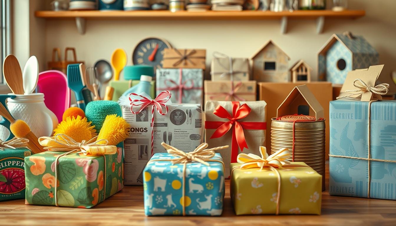 witzige geschenkverpackungen mit haushaltsgegenständen