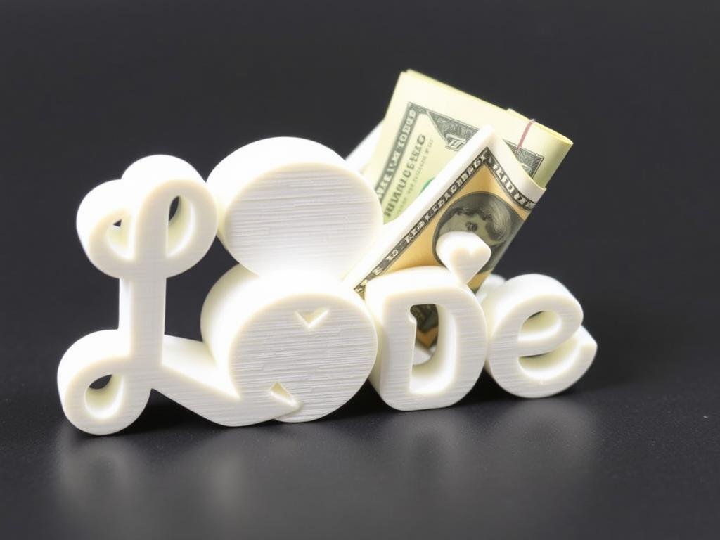 3D-gedrucktes personalisiertes Geldgeschenk mit Namen des Brautpaares