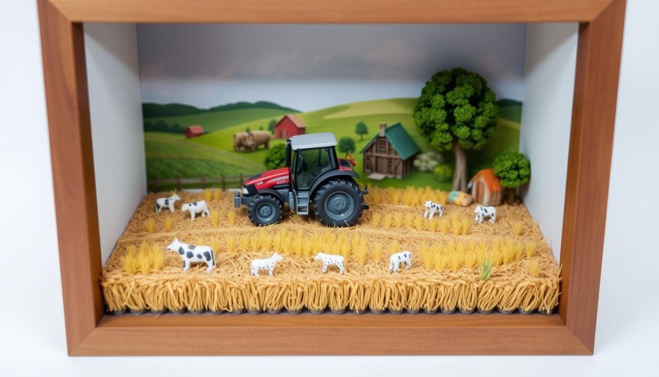 Aufwendige Bauernhof-Szene mit Traktor als Geldgeschenk