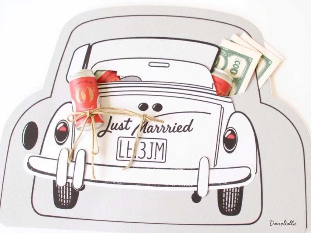 Auto-Design Geldgeschenk Hochzeit Druckvorlage mit Just Married Auto