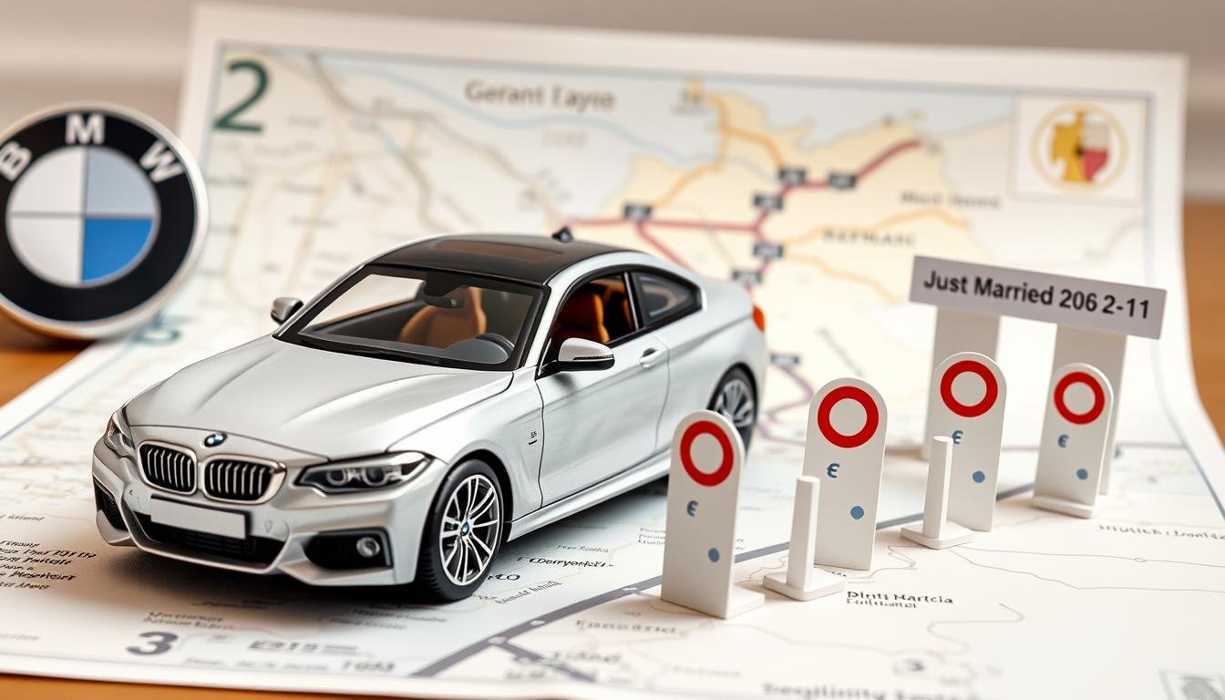 BMW Roadtrip-Geldgeschenk mit Reiseroute und Geldscheinen