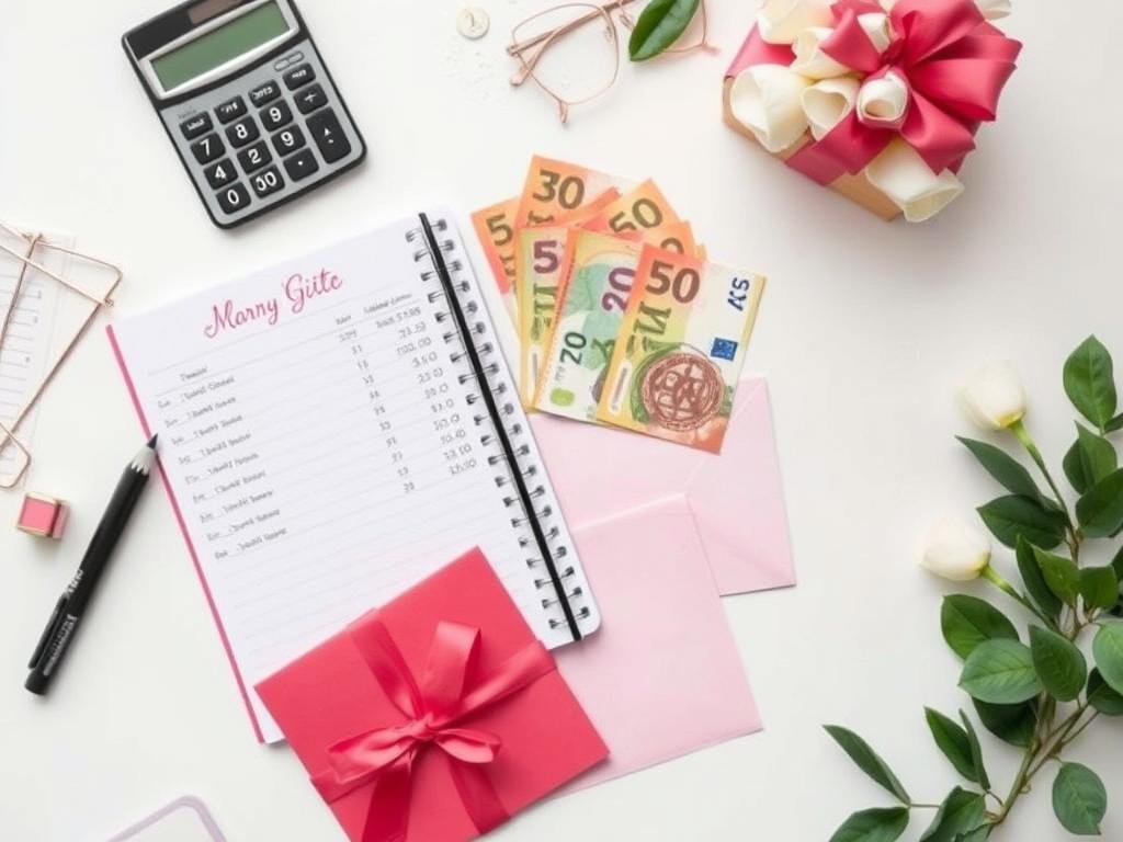 Budgetplanung für Geldgeschenk Hochzeit mit Taschenrechner und Notizen