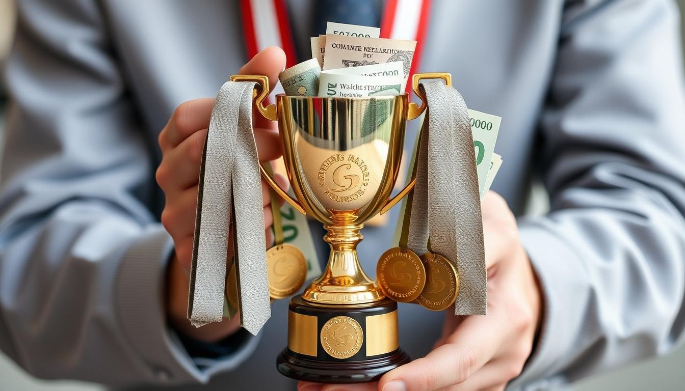 DIY-Pokal mit Geldscheinen als Siegesprämie für ein Hochzeitsgeschenk