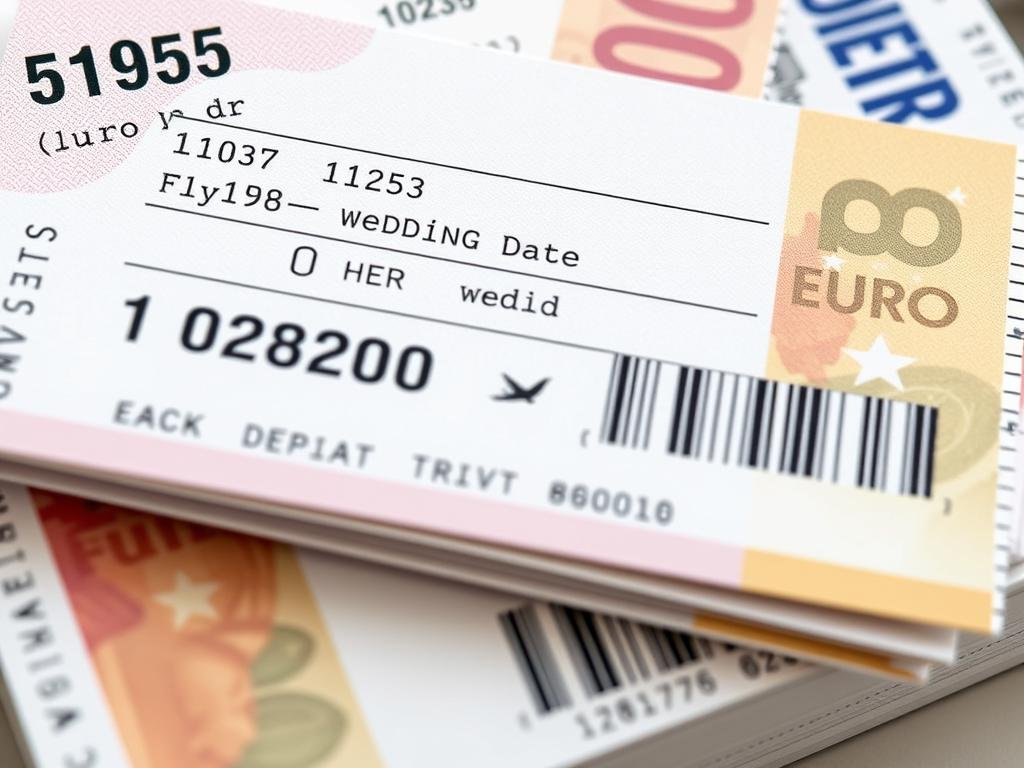 Detailansicht Flugticket-Geldgeschenk mit gefalteten Scheinen Detailansicht Flugticket-Geldgeschenk mit gefalteten Scheinen