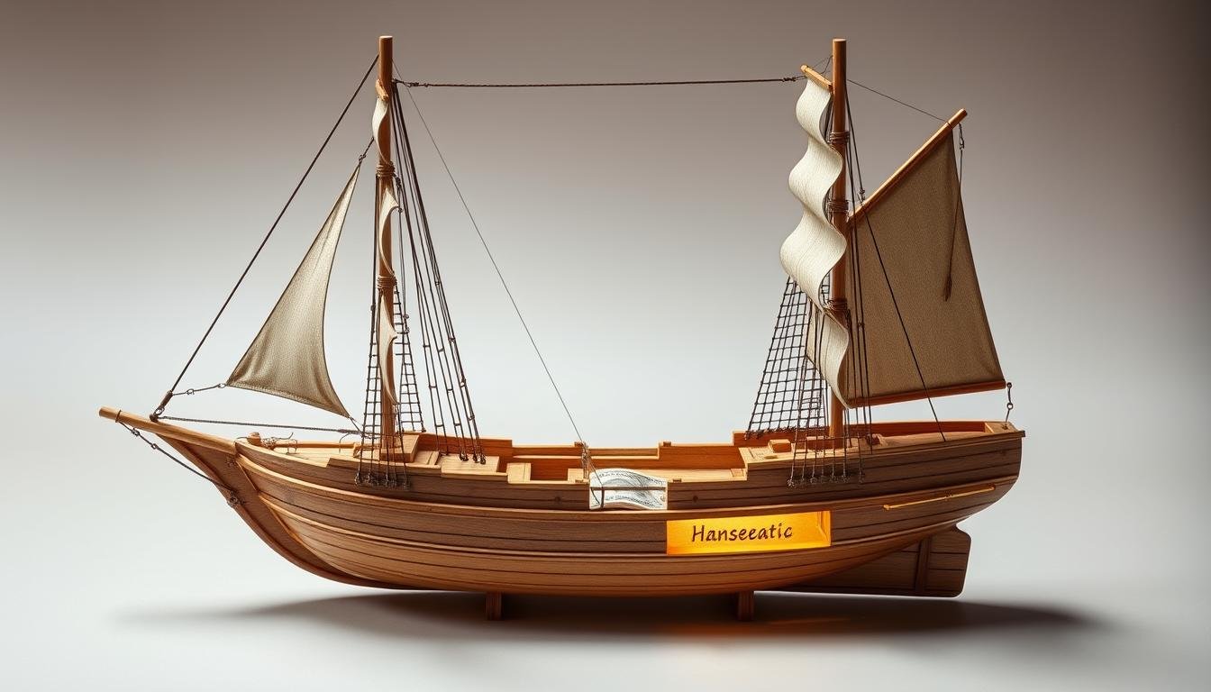 Detaillierte Hansekogge als Geldgeschenk Hochzeit Schiff mit versteckter Geldkammer