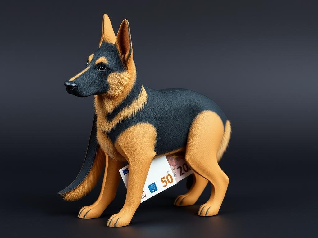 Deutsches Schäferhund Geldgeschenk mit erdigen Farben und starker Präsenz