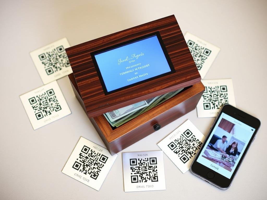 Digitale Erinnerungsbox mit QR-Codes als personalisiertes Hochzeitsgeschenk