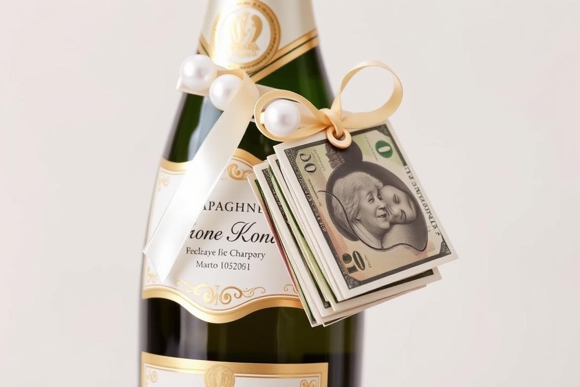 Elegante Champagnerflasche als Geldgeschenk zur Hochzeit