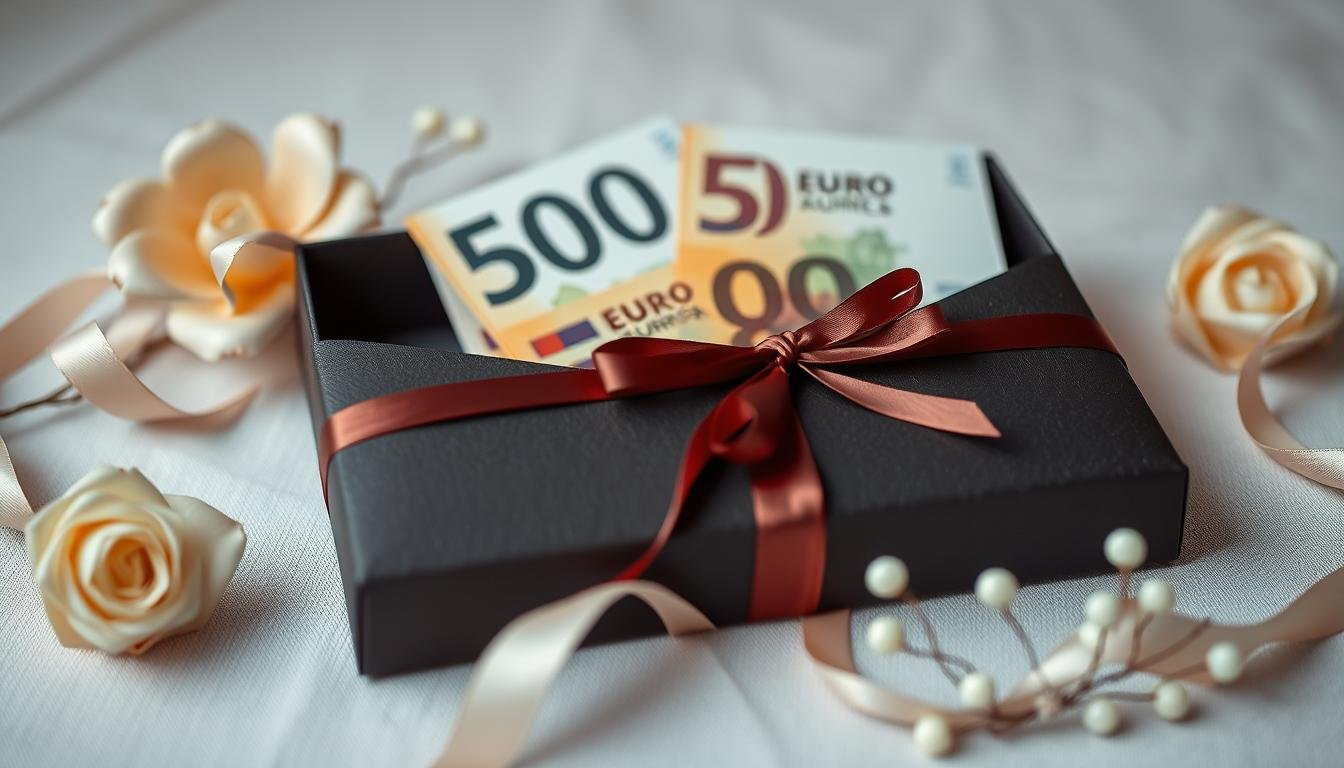 Elegante Präsentation eines 500 Euro Geldgeschenks für besondere Hochzeitsanlässe