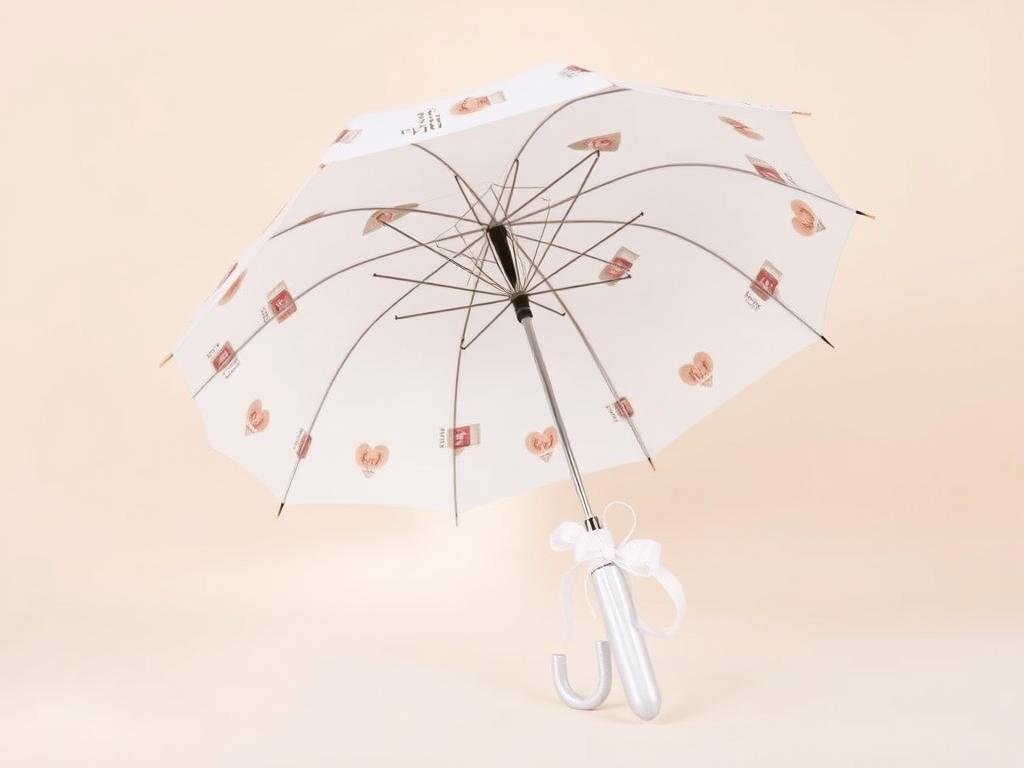 Elegante Regenschirm-Präsentation mit Ständer für Hochzeitsgeschenk