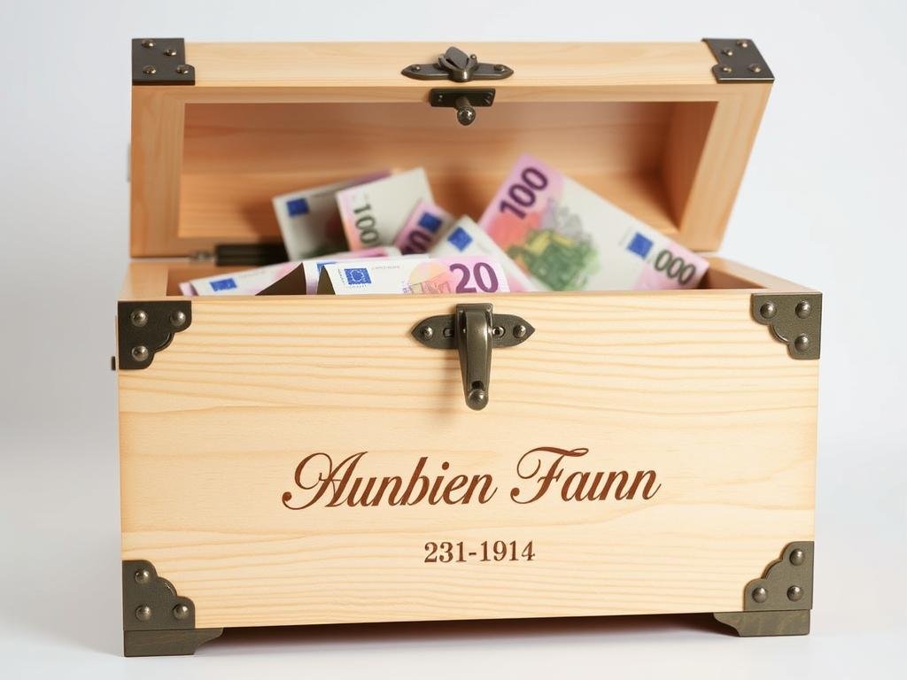 Elegante Schatztruhe mit Gravur für Hochzeitsgeldgeschenke