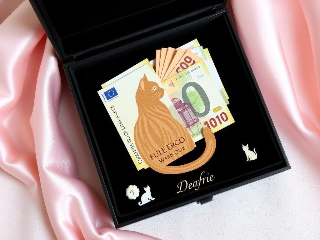 Elegantes Geldgeschenk mit Katzen-Motiv für eine Hochzeit