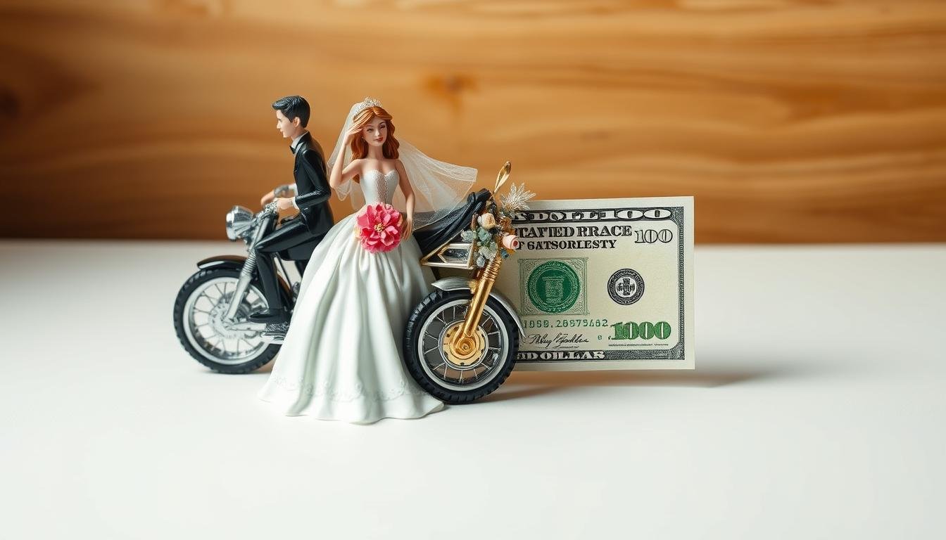 Fertiges Geldgeschenk Hochzeit Motorrad mit Brautpaar