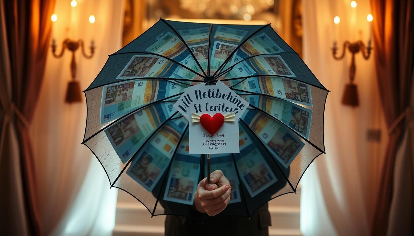 Fertiges Regenschirm Geldgeschenk für Hochzeit