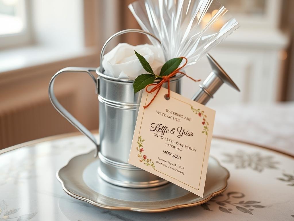 Finale Präsentation eines Gießkanne Geldgeschenks für eine Hochzeit