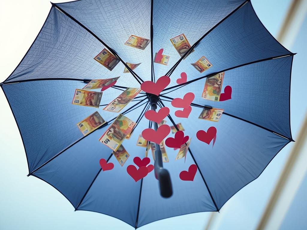 Geld-Regen Effekt im aufgespannten Regenschirm