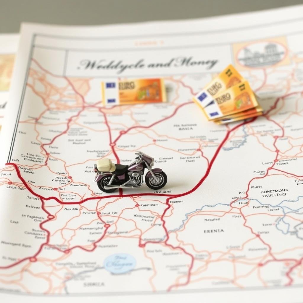 Geldgeschenk Hochzeit Motorrad mit Straßenkarte
