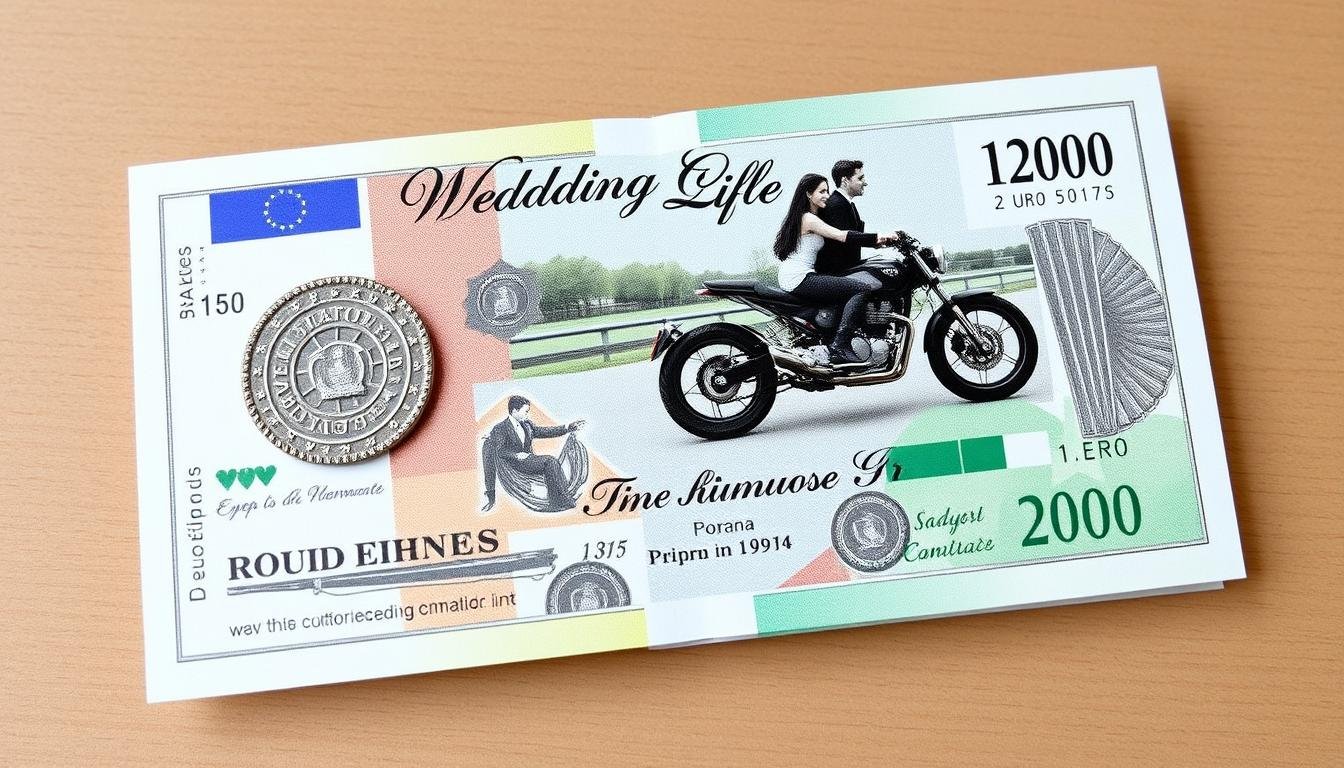 Geldgeschenk Hochzeit Motorrad mit integriertem Foto des Paares