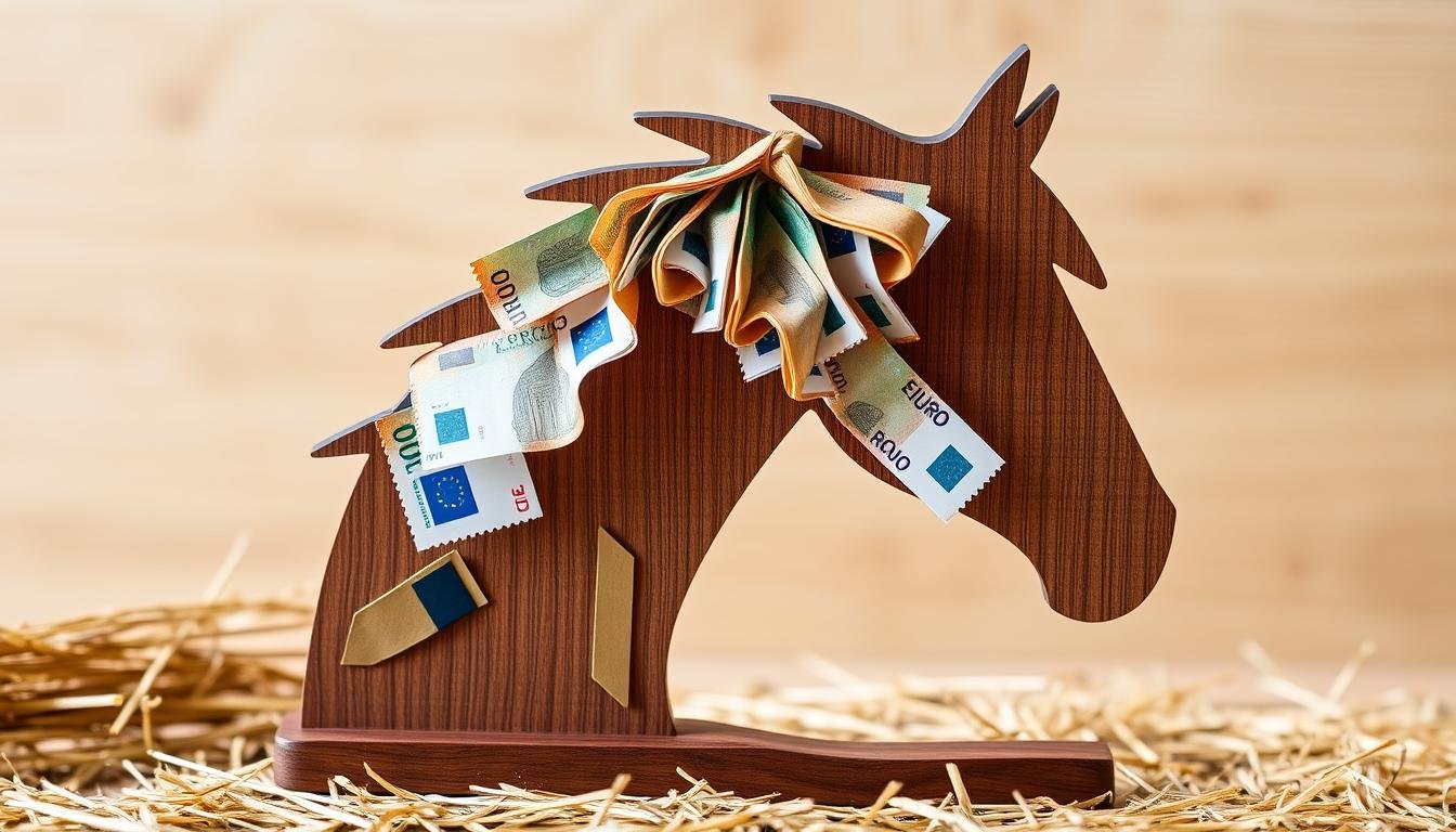Geldgeschenk Hochzeit Pferd mit Pferdesilhouette und Geldscheinen als Mähne