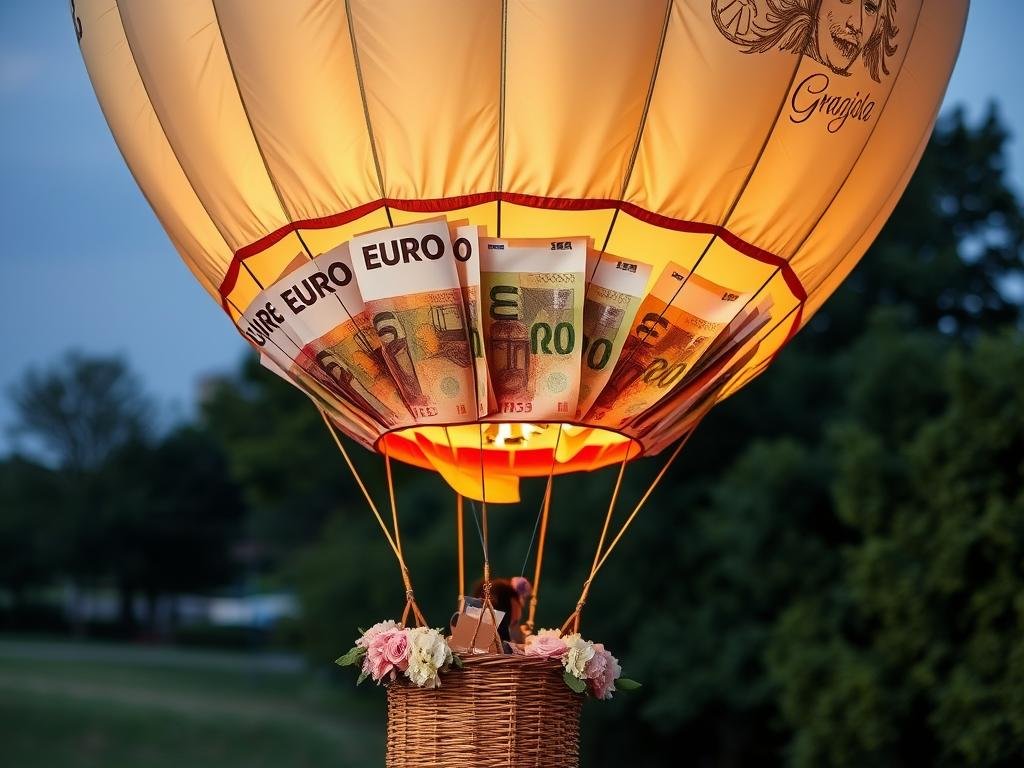 Geldgeschenk als Heißluftballon mit Geldscheinen