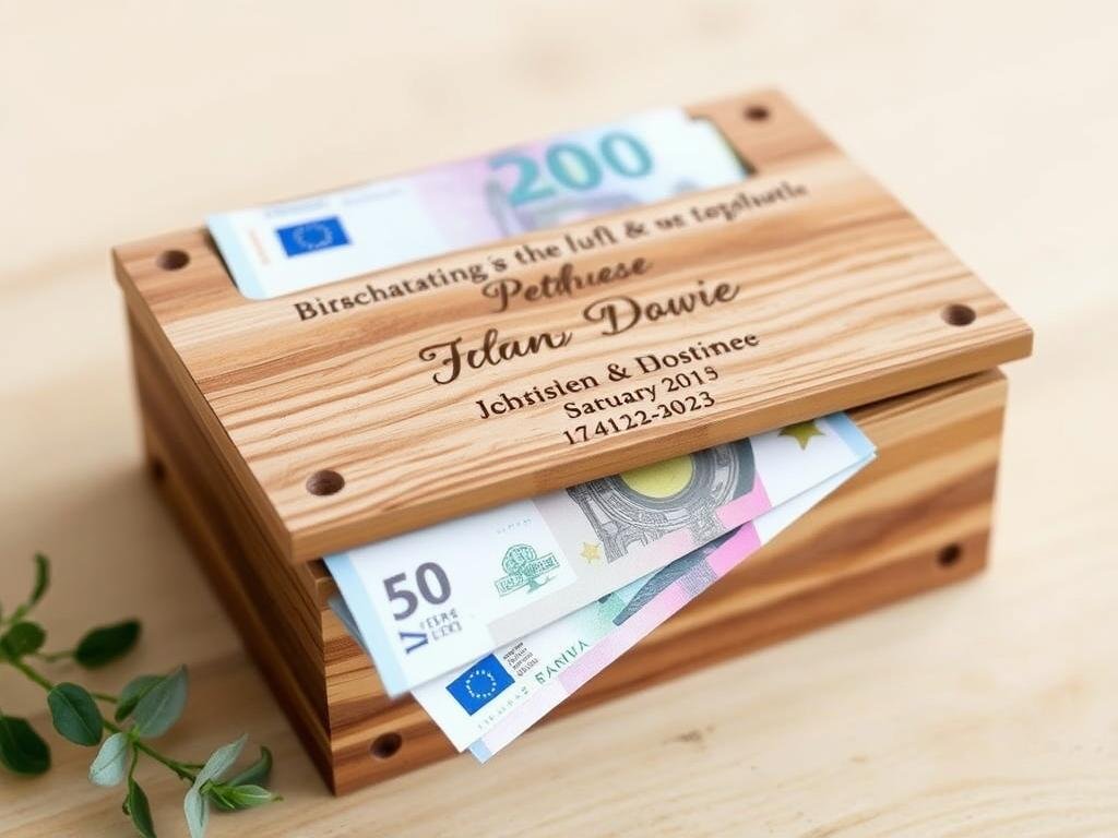 Geldgeschenk als Holz-Geldgeschenk mit Gravur