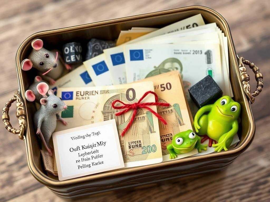 Geldgeschenk als Mäuse, Kröten und Kohle präsentiert