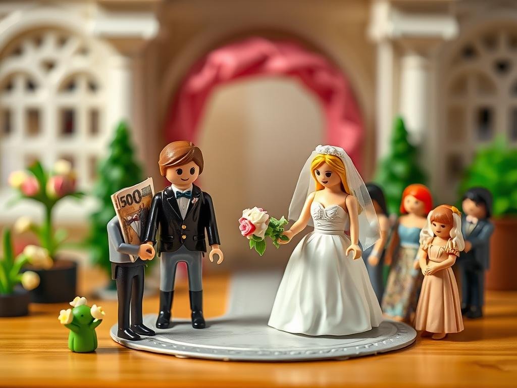 Geldgeschenk als Playmobil-Hochzeitsszene mit Geldscheinen