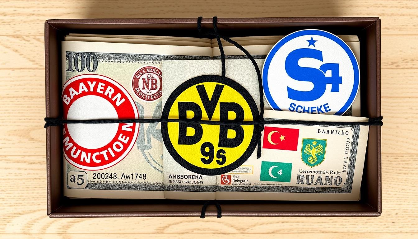 Geldgeschenk mit Bundesliga-Vereinselementen für eine Fußball-Hochzeit