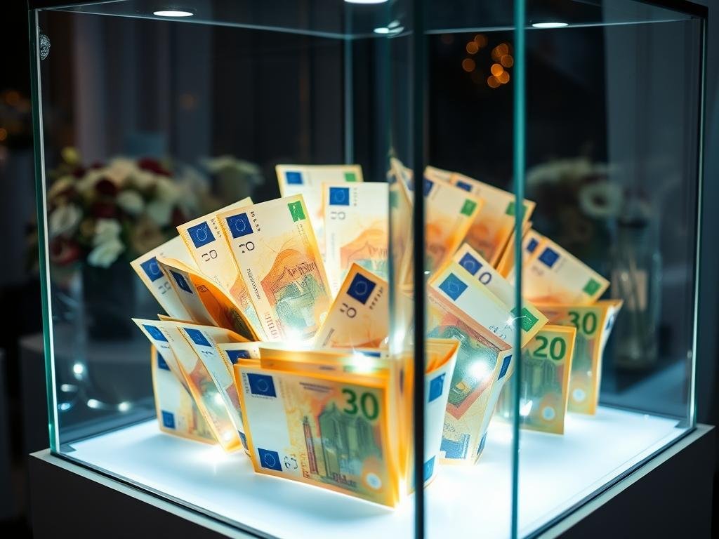 Geldgeschenk mit LED-Beleuchtung in Glasdisplay
