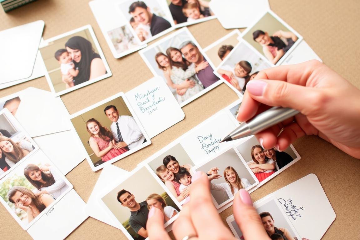 Gestaltung der Memory-Karten mit Familienfotos für die Diamantene Hochzeit