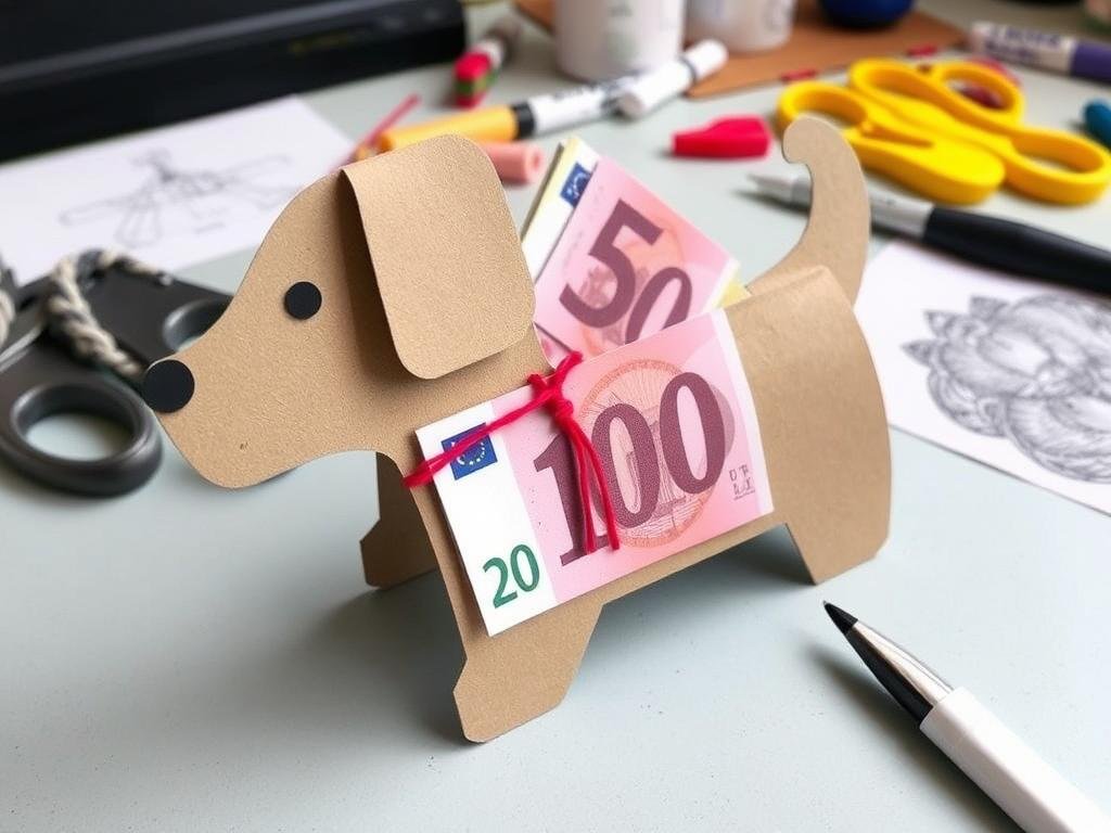 Günstiges Hunde-Geldgeschenk aus einfachen Materialien unter 12 Euro