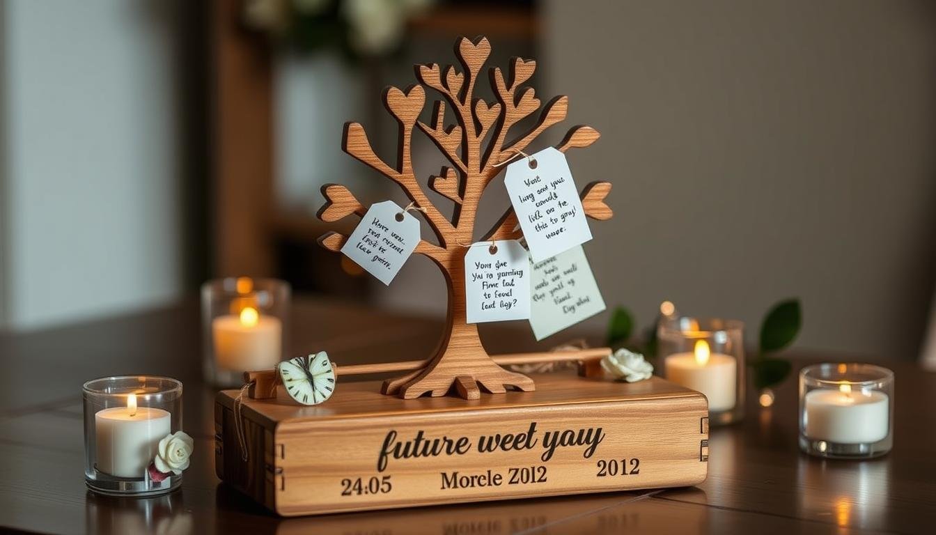 Holzgeschenk mit integrierten Zukunftswünschen für das Jubelpaar
