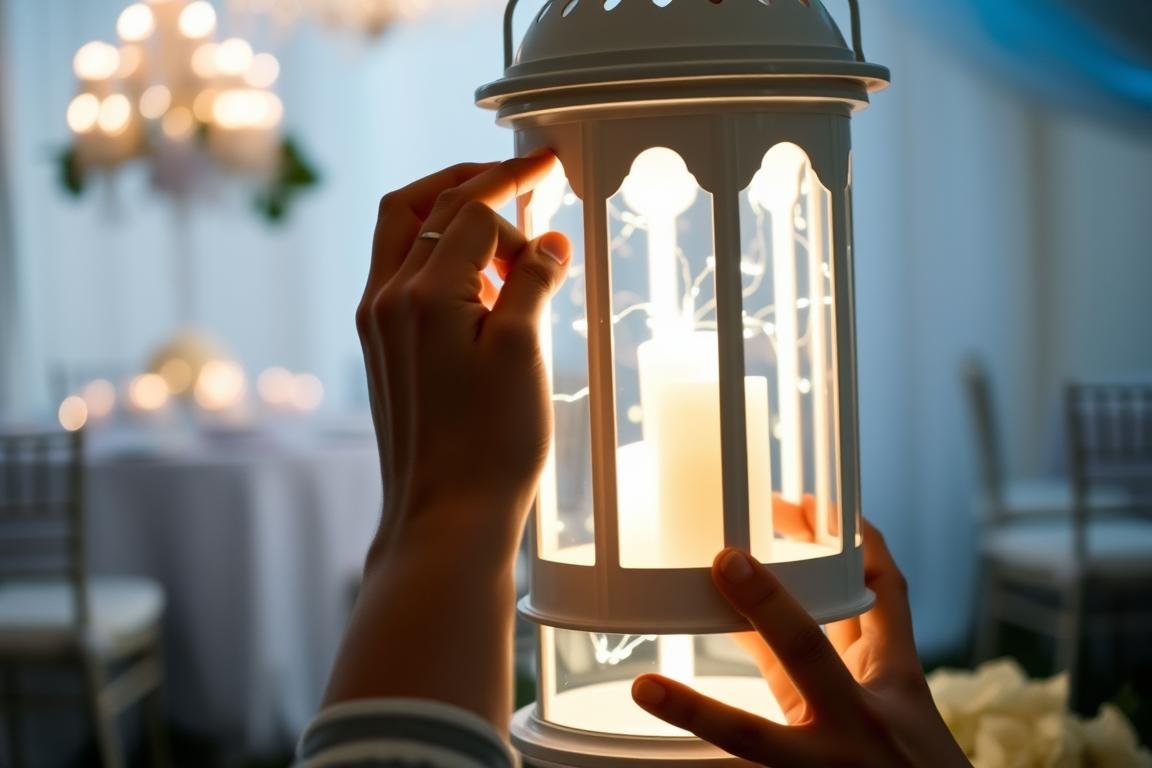 Installation von LED-Lichtern in einer Hochzeitslaterne