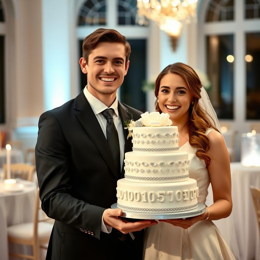 Junges Brautpaar aus München mit ihrer Geldgeschenk Torte Junges Brautpaar aus München mit ihrer Geldgeschenk Torte