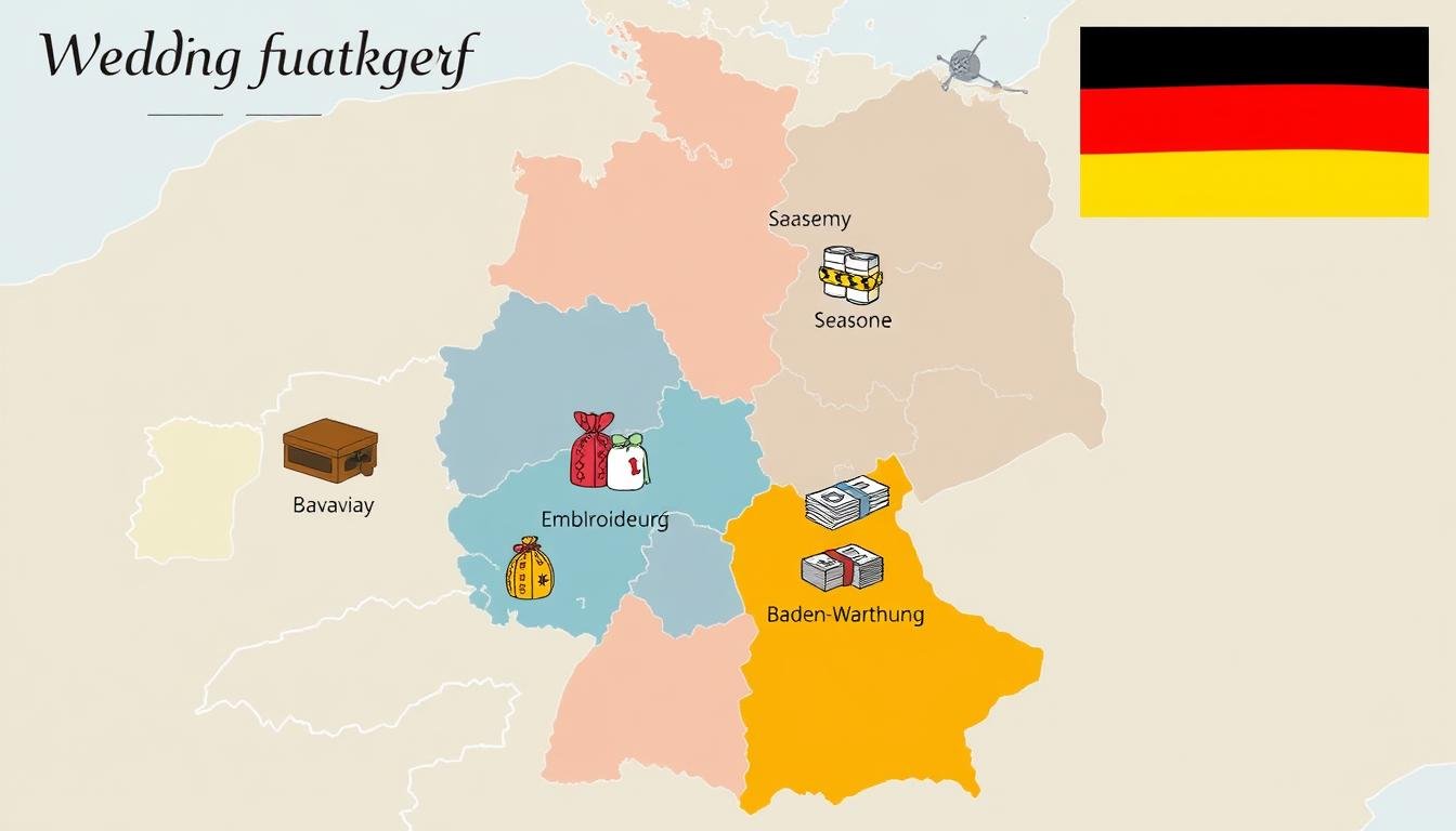 Karte von Deutschland mit regionalen Hochzeitsgeschenk-Traditionen