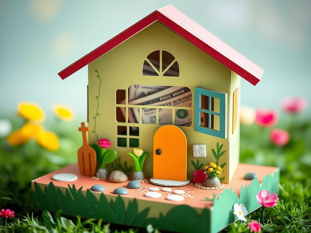 Karton-Traumhaus Geldgeschenk Hochzeit Hausbau mit Garten und Dekoration