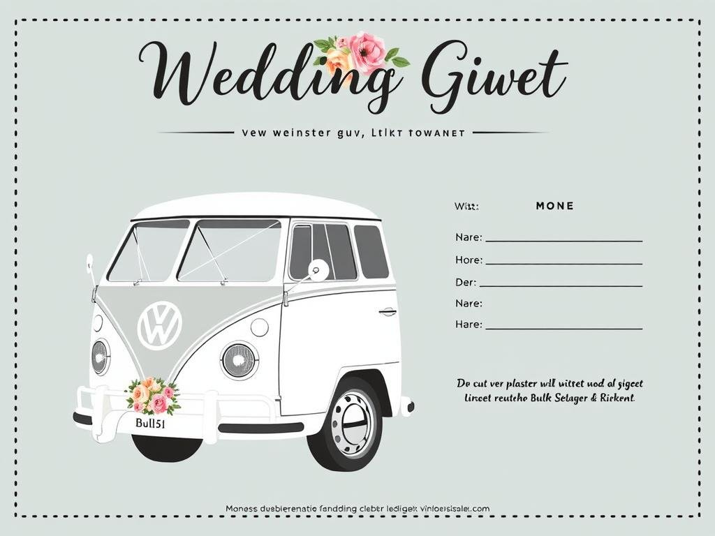 Kostenlose Vorlage: VW Bulli Geldgeschenk Bild Hochzeit