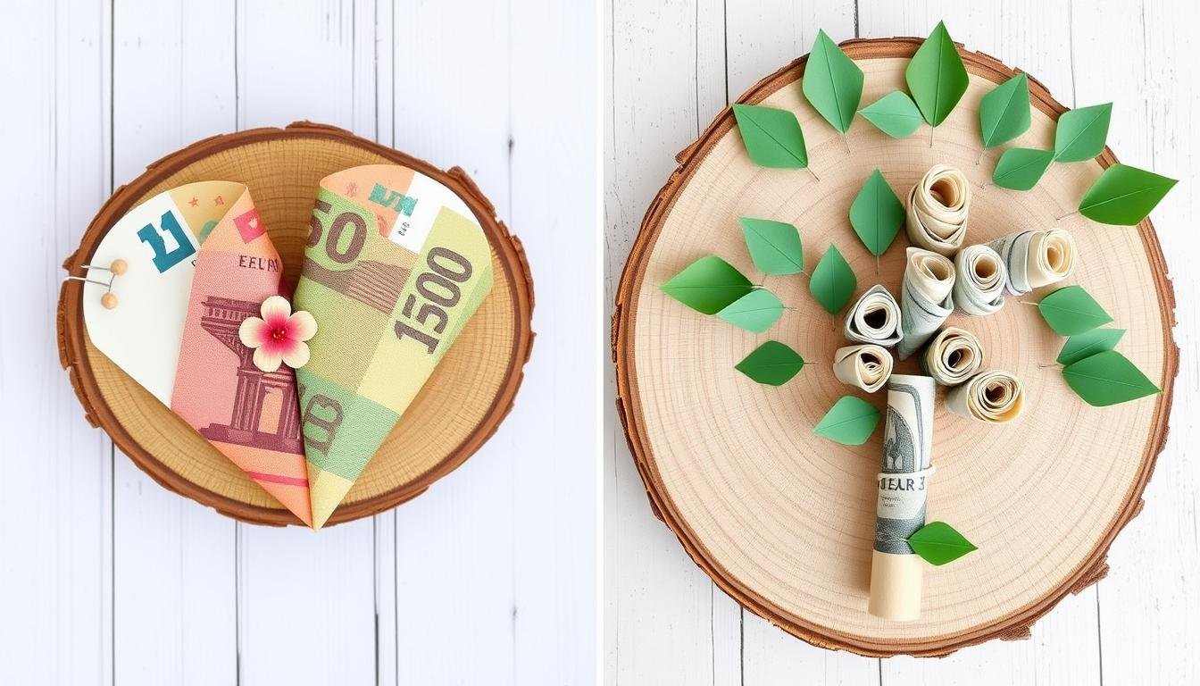 Kreative Geldherz und Geldbaum Varianten auf Holzscheiben für Geldgeschenk Hochzeit Holz Kreative Geldherz und Geldbaum Varianten auf Holzscheiben für Geldgeschenk Hochzeit Holz