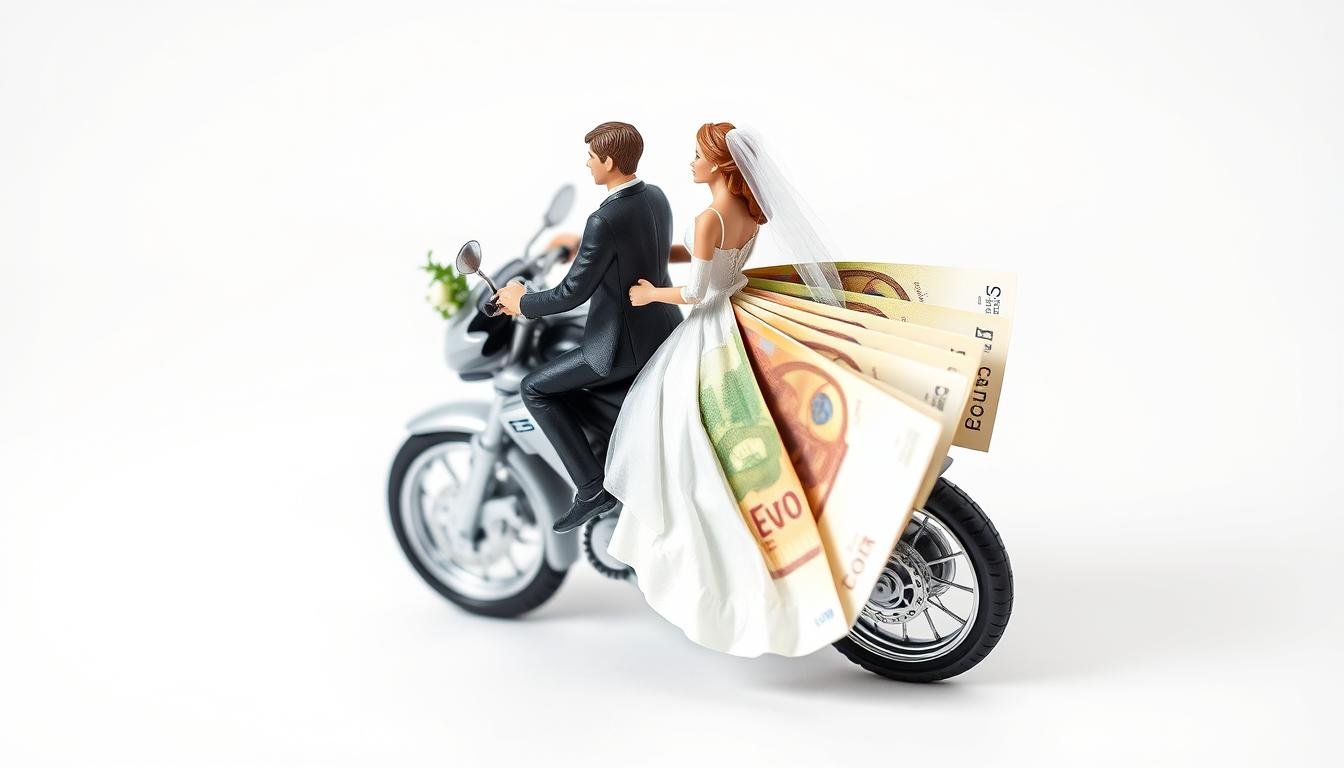 Kreatives Geldgeschenk Hochzeit Motorrad mit Brautpaar auf Bike