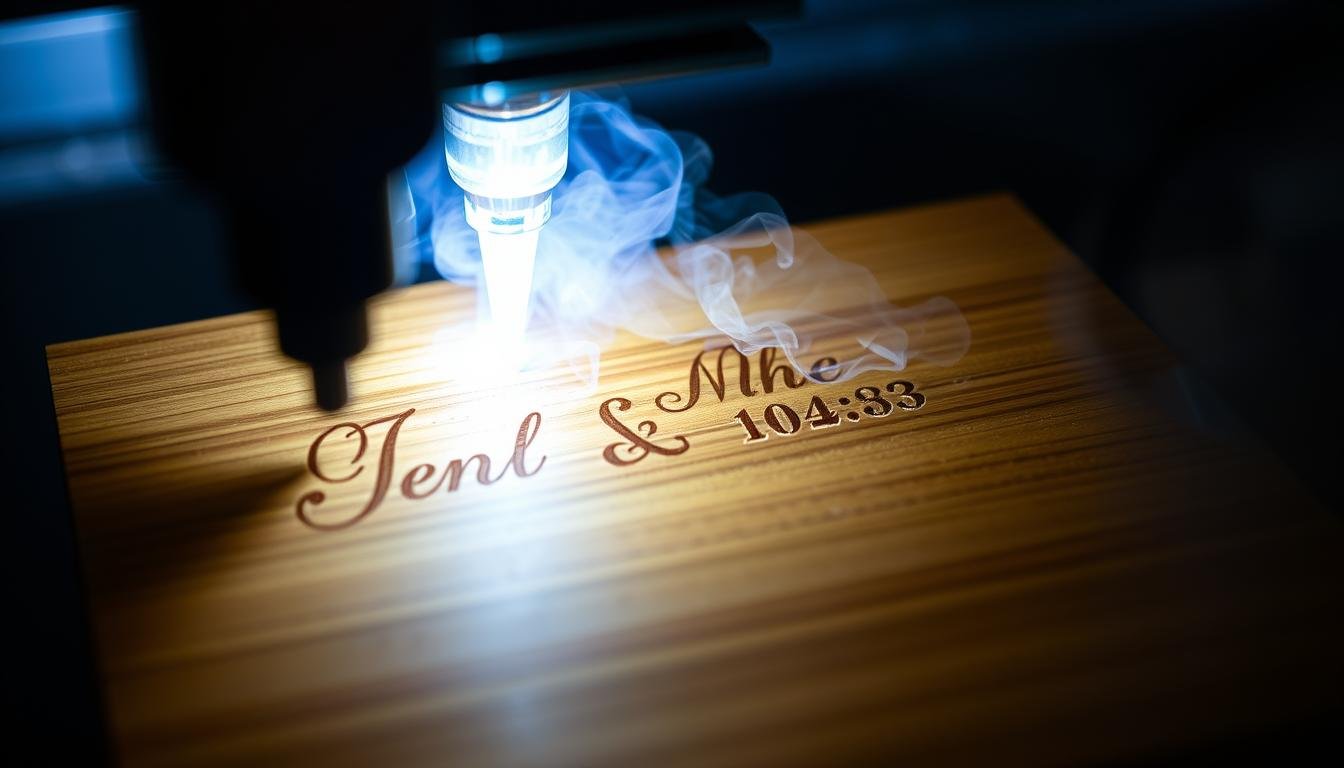 Lasergravur-Prozess für ein personalisiertes Hochzeits-Geldgeschenk