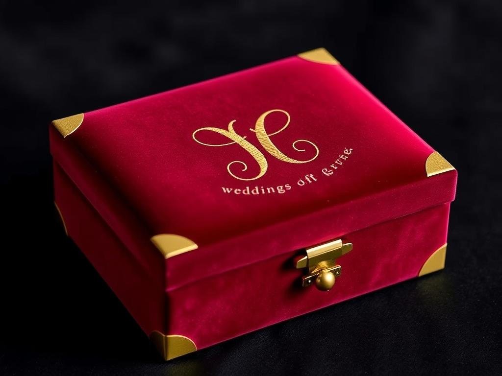 Luxuriöse Samtbox in Burgunderrot als Geldgeschenk Hochzeit Box mit goldenen Details Luxuriöse Samtbox in Burgunderrot als Geldgeschenk Hochzeit Box mit goldenen Details
