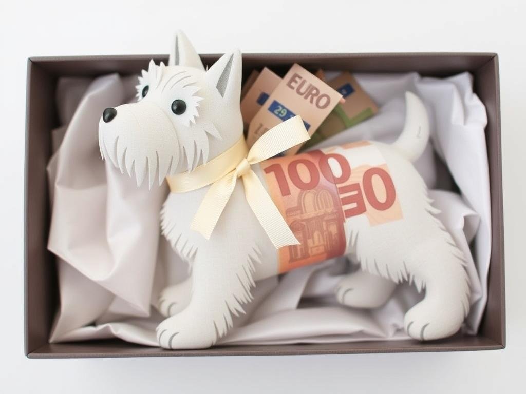Mittelklasse Hunde-Geldgeschenk mit besseren Materialien zwischen 12-25 Euro