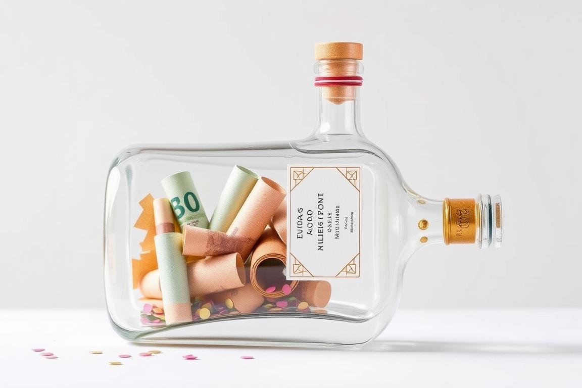 Moderne Hohlraumflasche als Geldgeschenk zur Hochzeit