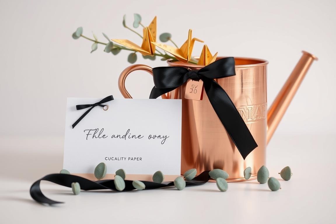 Moderne Kupfer-Gießkanne als Geldgeschenk für eine Hochzeit