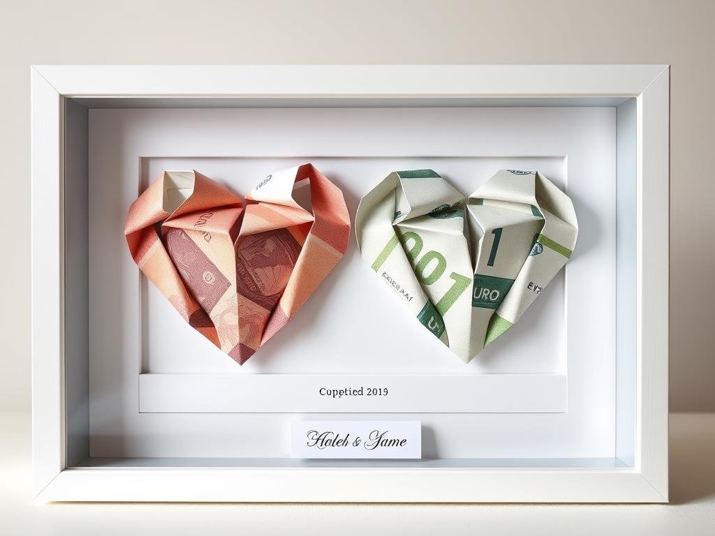 Origami-Herzen aus Geldscheinen als originell geldgeschenk hochzeit Origami-Herzen aus Geldscheinen als originell geldgeschenk hochzeit