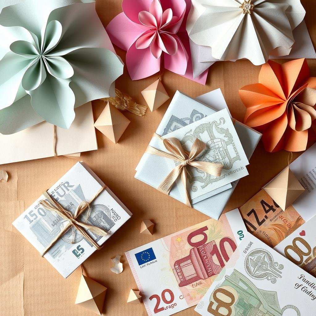 Papiermaterialien für ausgefallene Geldgeschenke zur Hochzeit