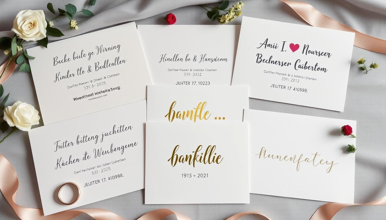 Personalisierte Hochzeitskarten mit verschiedenen Kalligrafie- und Lettering-Stilen Personalisierte Hochzeitskarten mit verschiedenen Kalligrafie- und Lettering-Stilen
