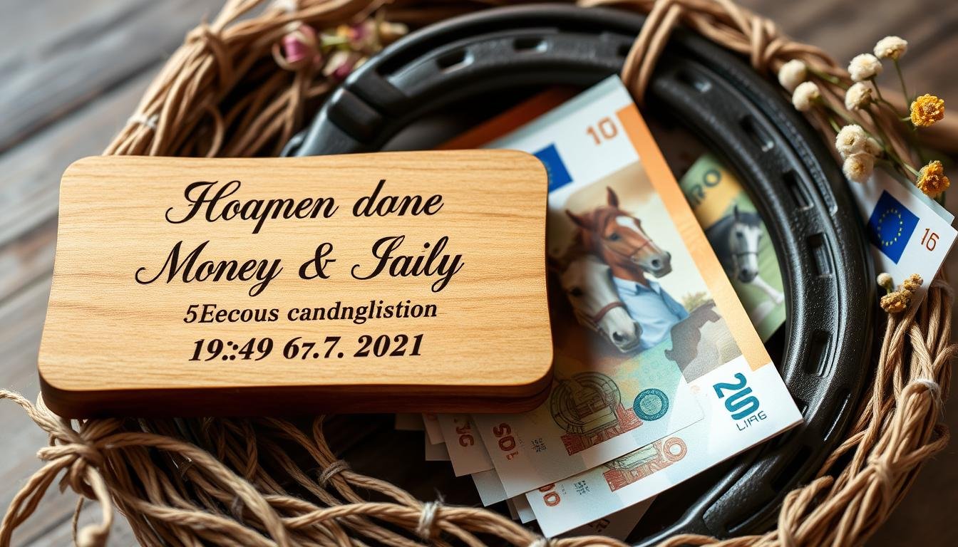 Personalisiertes Geldgeschenk Hochzeit Pferd mit Namen und Datum des Brautpaars