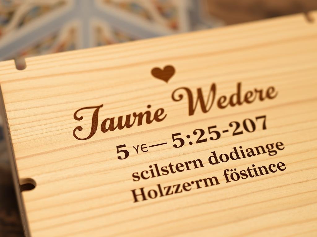 Personalisiertes Holzgeschenk mit gravierten Namen und Hochzeitsdatum
