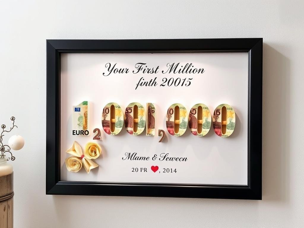 Personalisiertes Wandbild Geldgeschenk Hochzeit 1 Million mit Namen des Paares